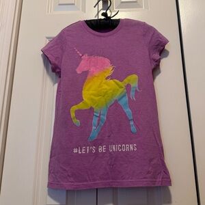 Girls Unicorn Graphic Tee Purple Rainbow #LetsBeUnicorns Size L 10/12